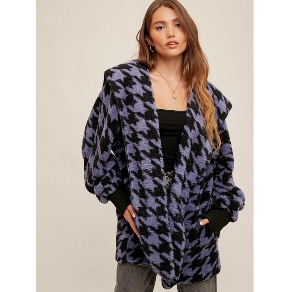 Hem & thread Houndstooth Hoodie Sherpa Jacket
